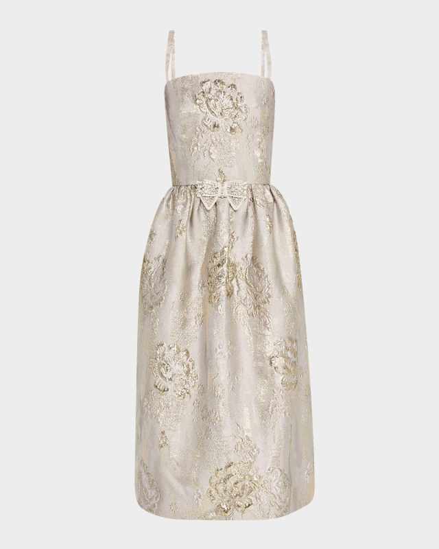 Sleeveless Brocade Midi Cocktail Dress